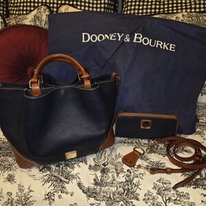 Dooney & Bourke Blue & Brown Shoulder Bag, Key Ring, Wallet